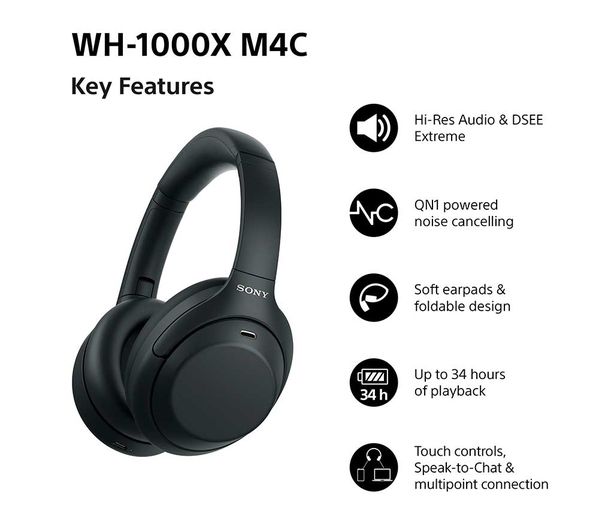Sony WH-1000XM4 Wireless Bluetooth Noise Cancelling Headphones ANC - Black