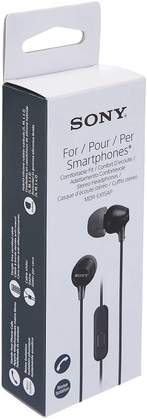 Sony MDR-EX15AP Earphones with Smartphone Mic and Control - Black - NEW OPEN BOX