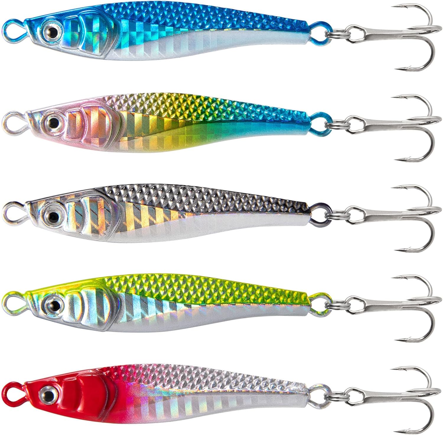 Alwonder 5x Metal Laser Jigging Fishing Lures w/Feather Hooks for Salt/Freshwater