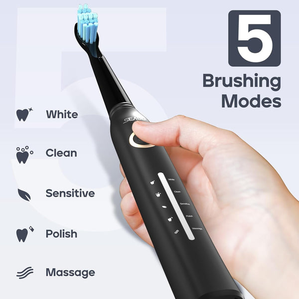 Seago Electric Toothbrush, Rechargeable Power Toothbrush with 8 Brush Heads - Rebx.co.uk