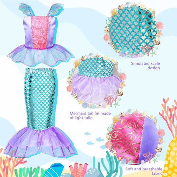 Little Mermaid Costume Kids, Princess Costumes for Girls Gift Aged 5-6 - Rebx.co.uk