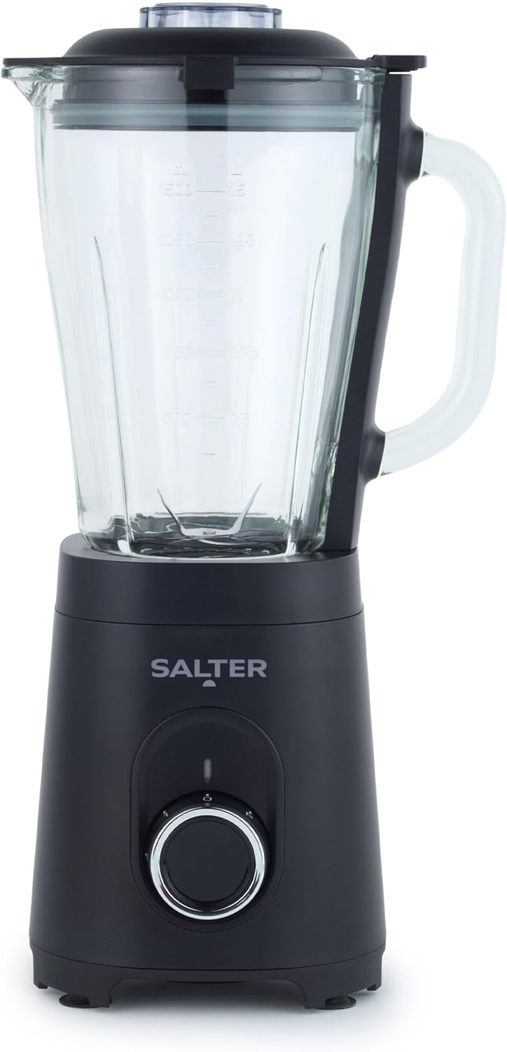 Salter Glass Jug Blender 1.5L Blending Stainless Steel Blade Smoothie Maker Kuro