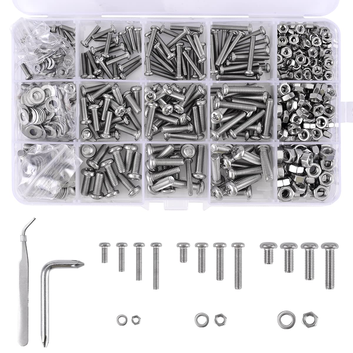 610Pcs M3 M4 M5 Phillips Pan Head Screws Set, 12 Kinds of Size Stainless Steel