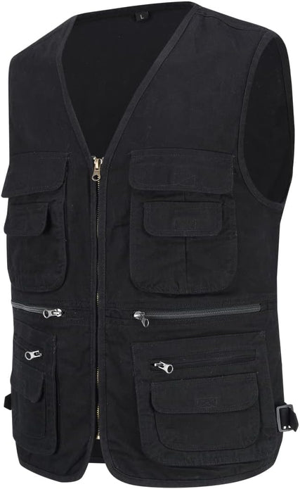 Mens Gilet Multi Pocket Cargo Utility Waistcoat Outdoor Fishing Vest - SMALL - Rebx.co.uk