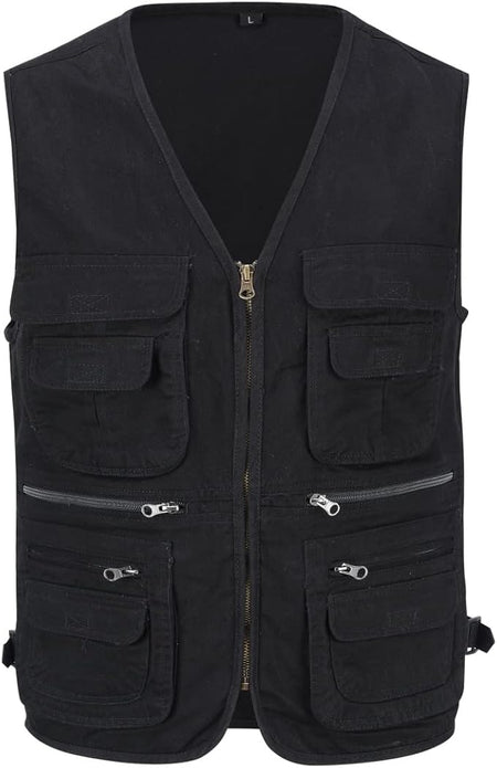 Mens Gilet Multi Pocket Cargo Utility Waistcoat Outdoor Fishing Vest - SMALL - Rebx.co.uk