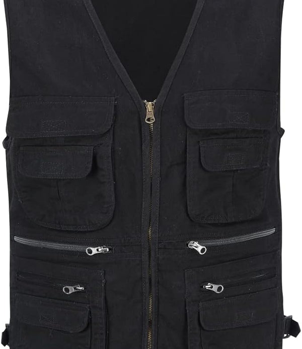 Mens Gilet Multi Pocket Cargo Utility Waistcoat Outdoor Fishing Vest - SMALL - Rebx.co.uk