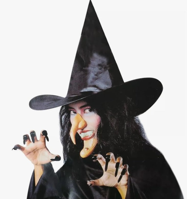 Women's/Kids Witch Halloween Fancy Dress Set (Hat, Nose, Teeth, Chin, Claws) - Rebx.co.uk