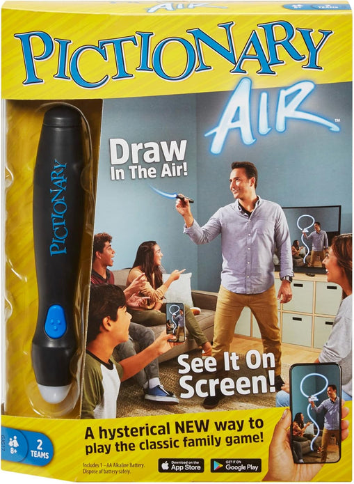 Pictionary Air - Family Drawing Board Game That Links to Smart Devices - Record & Share Drawings with App - Light-Up Pen & Clue Cards - Gift for Kids 8+, GJG17