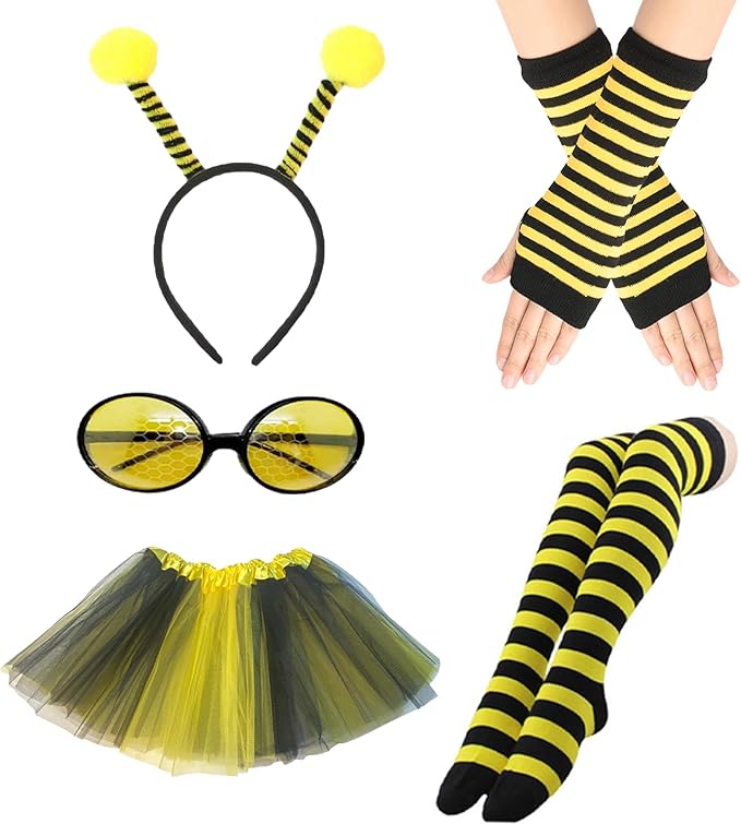 7 Pcs Bee Costume Set for Adults Bumble Bee Fancy Dress Set Sunglasses Headband