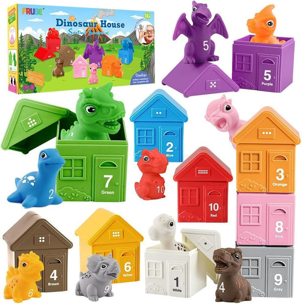 FRUSE Montessori Learning Toys for Toddlers 1-3, 20 PCS Dino Set with Barn