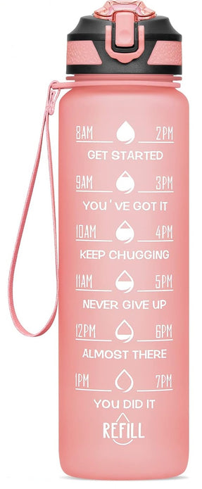 Motivational Water Bottles 1L / 2.2L with Time Marker & Straw, Large Fitness Sports Bottle, Leak-proof BPA Free for Travel Gym 1l pink - Rebx.co.uk