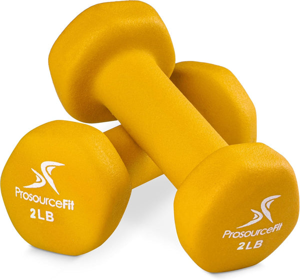 ProsourceFit Set of 2 Neoprene Dumbbell Coated for Non-Slip Grip, yellow - Rebx.co.uk