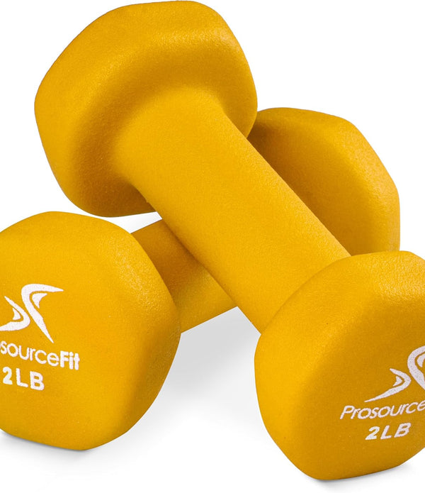 ProsourceFit Set of 2 Neoprene Dumbbell Coated for Non-Slip Grip, yellow - Rebx.co.uk