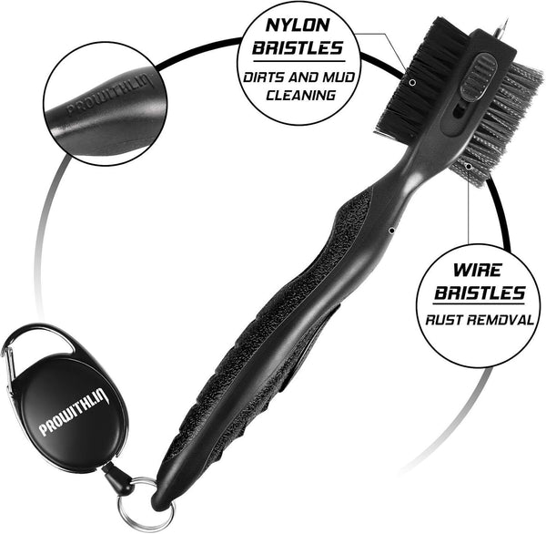 prowithlin 2-in-1 Golf Club Cleaner & Brush, 2ft, Black