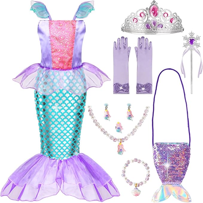 Little Mermaid Costume Kids, Princess Costumes for Girls Gift Aged 5-6