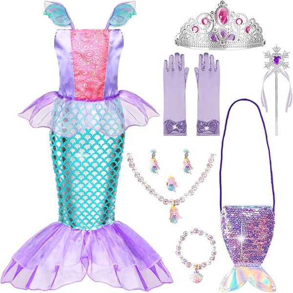 Little Mermaid Costume Kids, Princess Costumes for Girls Gift Aged 5-6 - Rebx.co.uk