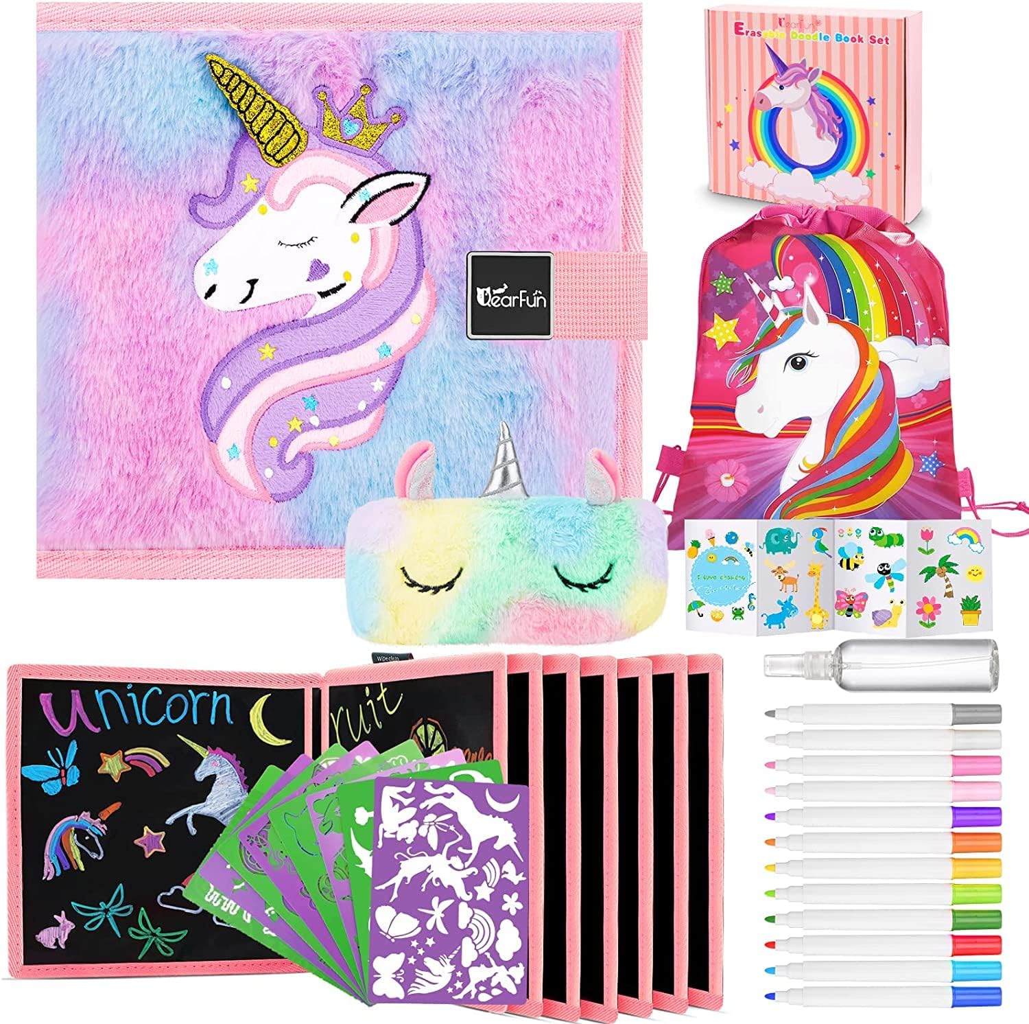 Erasable Doodle Book, Soft Plush Unicorn Drawing Pad for Kids