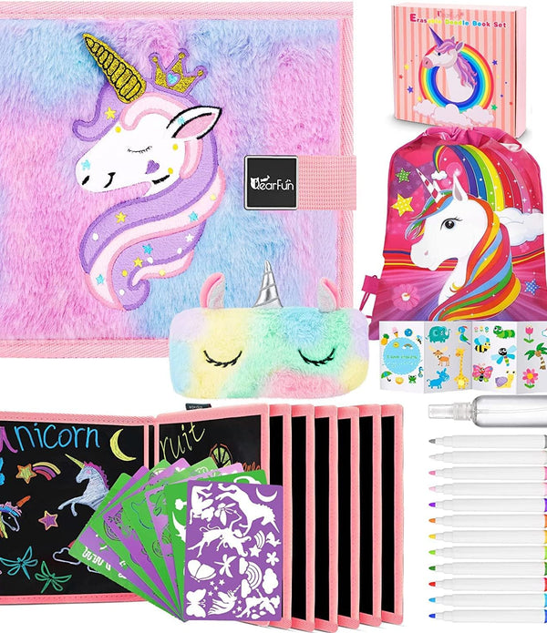 Erasable Doodle Book, Soft Plush Unicorn Drawing Pad for Kids - Rebx.co.uk