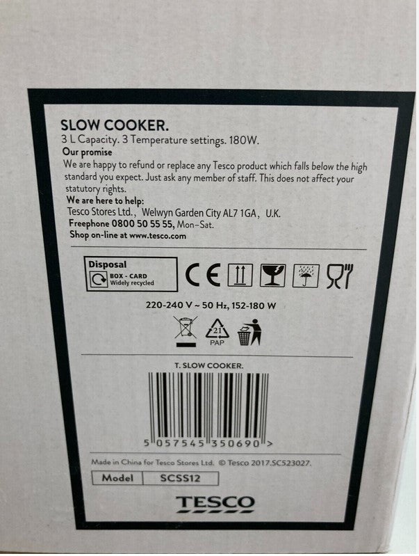 Tesco Slow Cooker SCSS12,  3L 180W  Silver