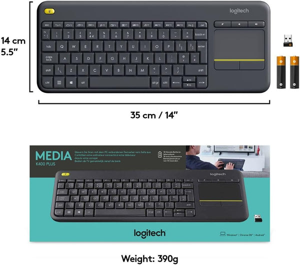 Logitech K400 Plus Touch TV Wireless Keyboard - Dark Grey