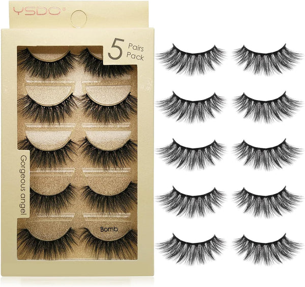 2-Pack False Eyelashes (5 Pairs Each)  3D Fluffy  Includes Stainless Tweezers