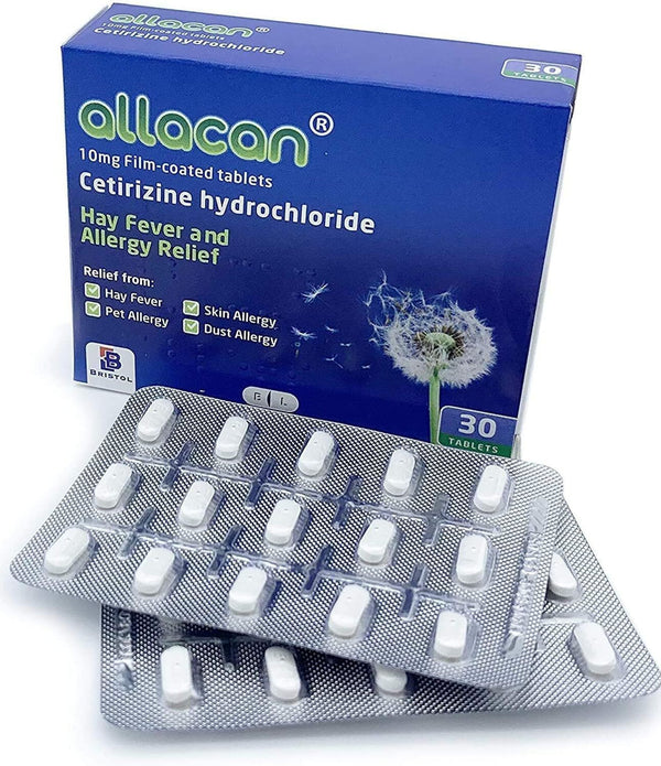 3 Months Supply Allacan Cetirizine Hayfever Allergy Tablets 10mg, 30 x 3 UK