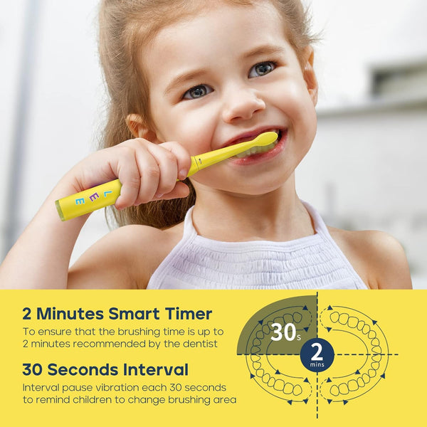 Rechargeable Kids Electric Toothbrush 2 Min Timer, 8 Brush Heads, Ages 3-12
