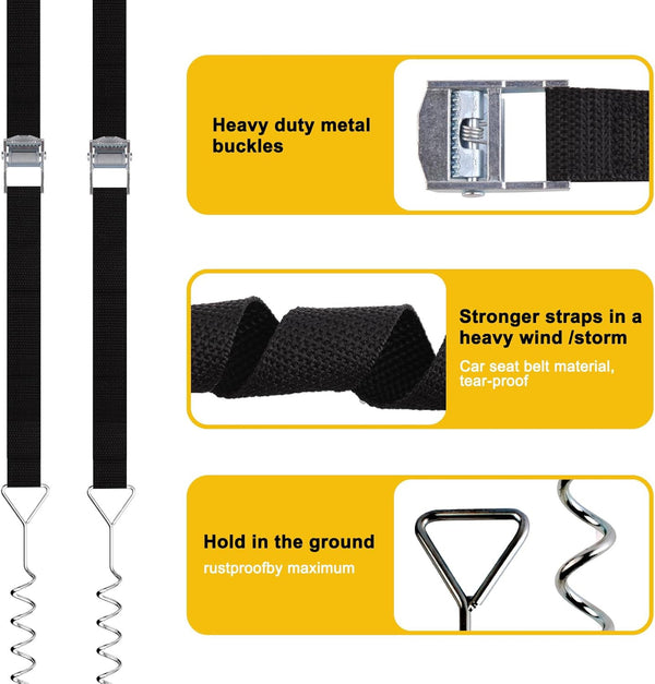 CIPOOH Trampoline Ground Anchor Kit  Heavy Duty Spiral Anchors & Straps (Black)