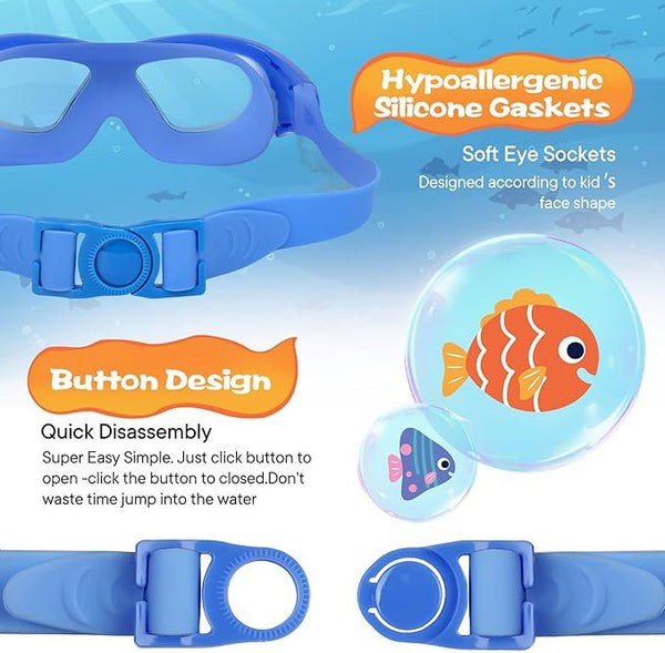SIMAKARA Kids Swimming Goggles 6-14  Deep Blue with Free Case