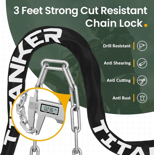 Titanker Bike Chain Lock, Heavy Duty Bicycle Lock, High Security Cycling Locks