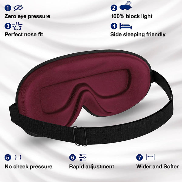 2-Pack 3D Sleep Masks (Dark Crimson & Grey)  100% Blackout  Zero-Pressure