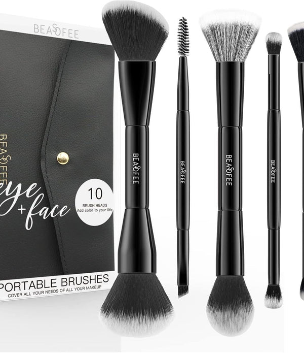 BEASOFEE 5-Piece Premium Double-Ended Makeup Brush Set Black