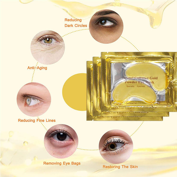 24K Gold Eye Pads (25 Pairs)  Anti-Aging Wrinkle Gel for Puffy Eyes & Dark Circl