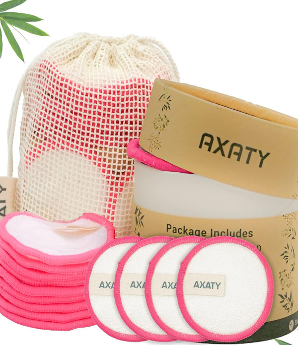 AXATY 3 Layers 20 Reusable Makeup Remover Pads Organic Bamboo Cotton Rounds Eco