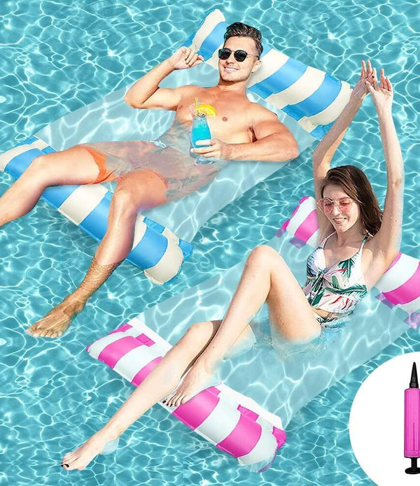 Ousinby Pool Float Hammock 2-Pack, Inflatable Chair Bed Lounge + Pump Pink Blue