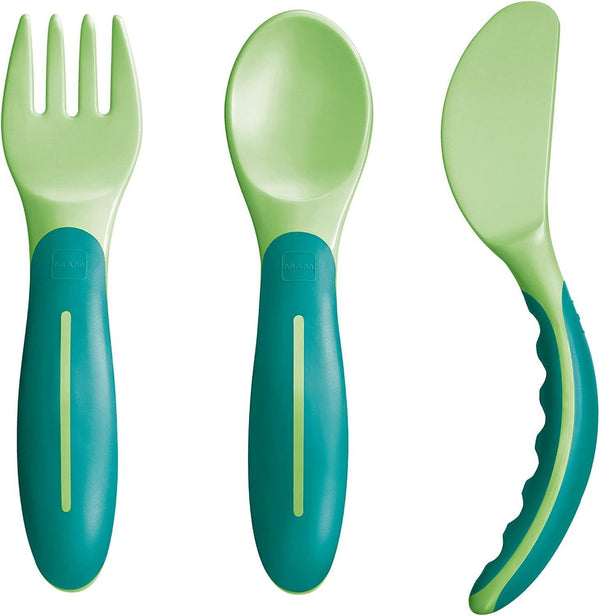 MAM Baby Cutlery Set BPA-Free Knife, Fork & Spoon in Seagrass