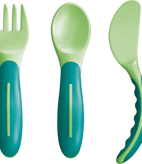 MAM Baby Cutlery Set BPA-Free Knife, Fork & Spoon in Seagrass