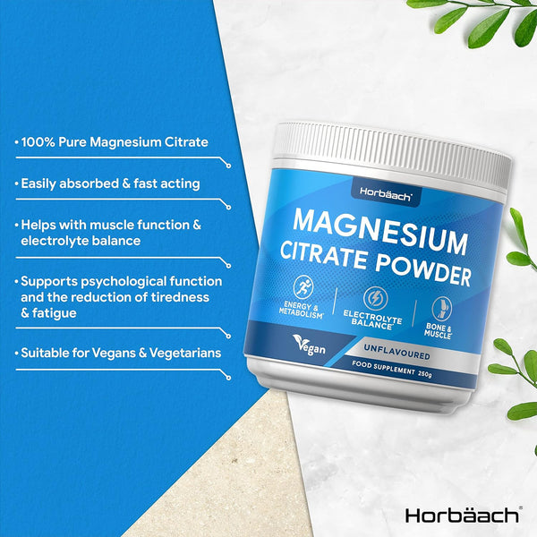 Horbaach Magnesium Citrate Powder 250g  High Strength  Vegan  EXP 06/25