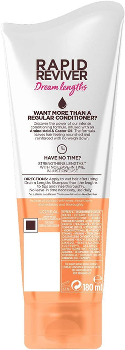 2x L'Oreal Elvive Dream Lengths Rapid Reviver Conditioner  180ml  For Long Hair