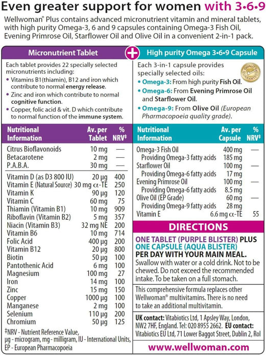 Vitabiotics Wellwoman Plus Omega 369  Women's Daily Multivitamin, 56 Tablets
