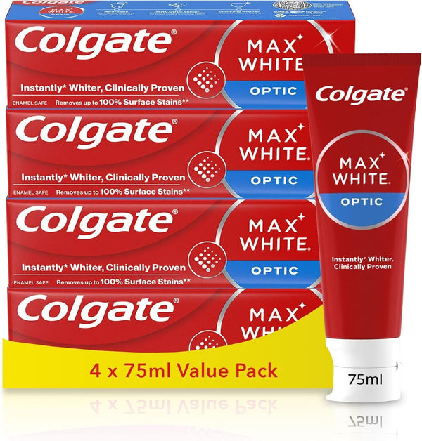 4 Pack Colgate Max White Optic Toothpaste, 4x75ml Whitening Formula