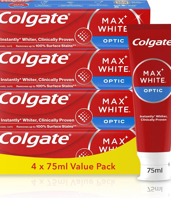 4 Pack Colgate Max White Optic Toothpaste, 4x75ml Whitening Formula