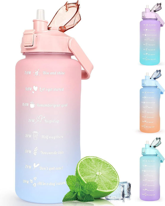 2L Water Bottle Motivational Drink Flask With Time Markings BPA Free Sports Gym