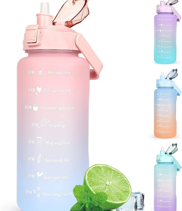 2L Water Bottle Motivational Drink Flask With Time Markings BPA Free Sports Gym