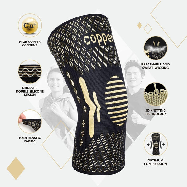 Copper Knee Support for Women/Men 2 Pack   Best Brace 3XL, Copper Black
