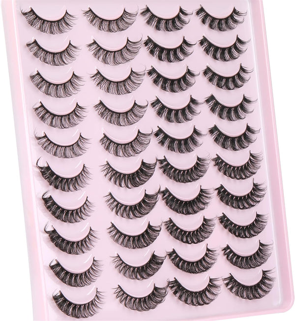 20-Pair Natural Russian Strip Lashes (D Curl)  Fluffy Faux Mink (4 Styles)