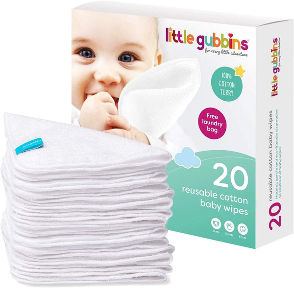 Little Gubbins 20-Pack Reusable Cotton Terry Baby Wipes