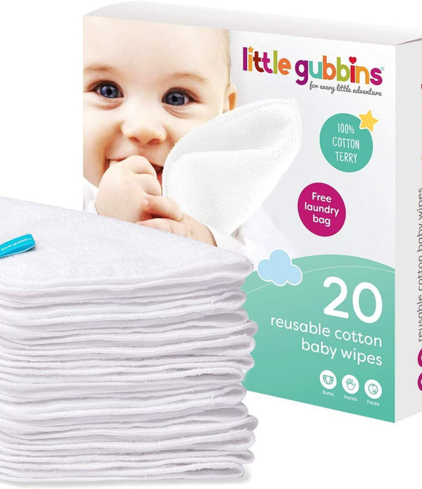 Little Gubbins 20-Pack Reusable Cotton Terry Baby Wipes
