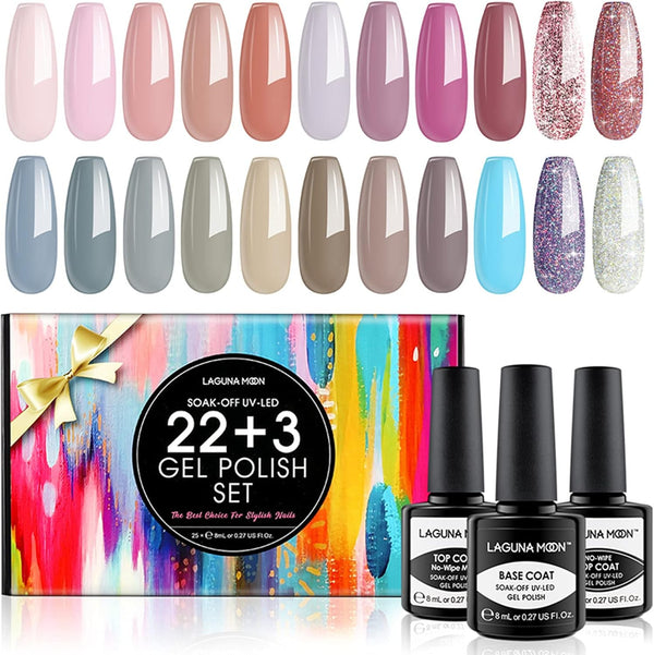 25pc Gel Polish Set (Nude)  No-Wipe & Matte Top/Base - Soak Off UV  EXP 07/25