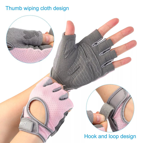 Women Weight Lifting Gym Gloves Fitness Breathable Workout Ladies Medium, Pink